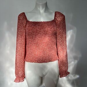 Lush Stitch Fix Smocked Sheer puff sleeve pink top